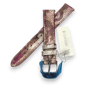 Michele 16mm Pink Floral Metallic Leather Watch Strap NWT
